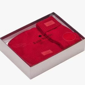 NEW Kate Spade Logo Patch Beanie & Glove Set ~ Gift Boxed ~ Red